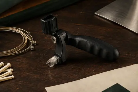 Enrouleur de cordes noir D’Addario avec poignée moulée, douille métallique et extracteur de chevilles intégré